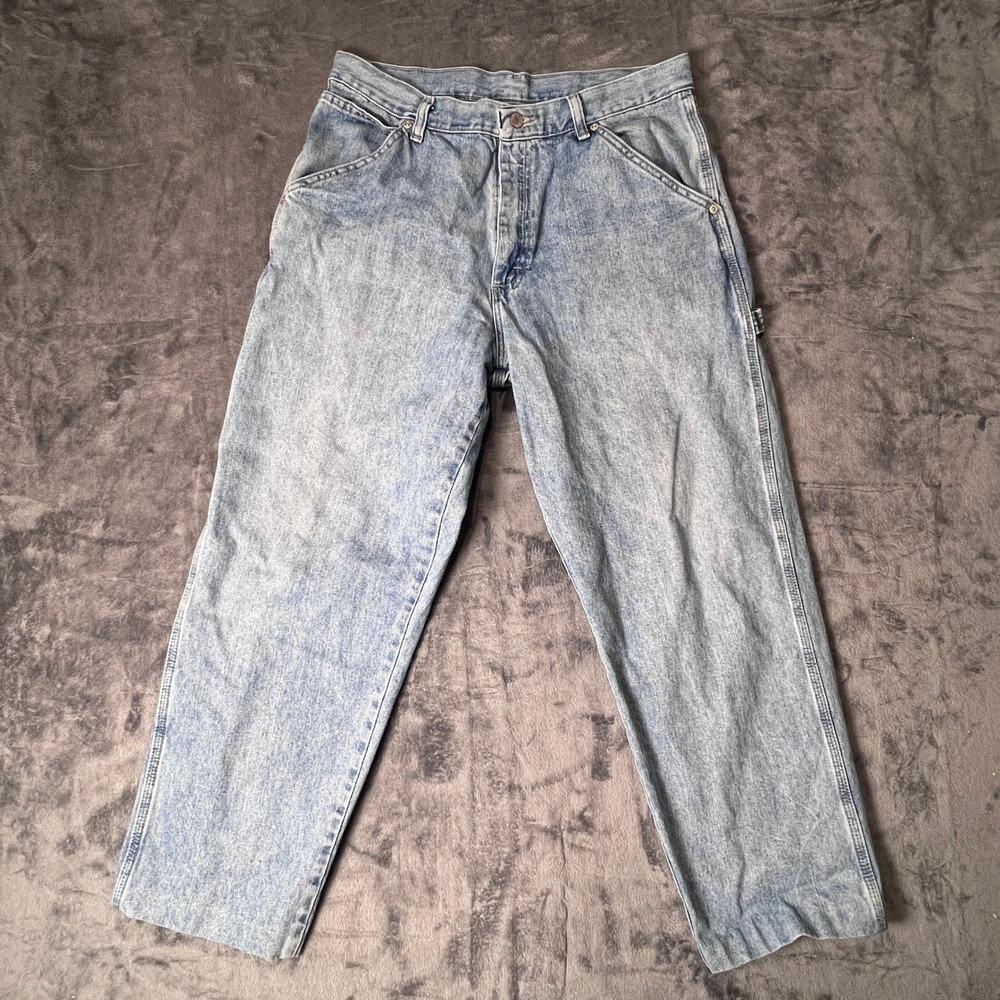 Vtg Wrangler Carpenter Mens Jeans 32x30(Fits 34x28) Light Wash Denim Workwear